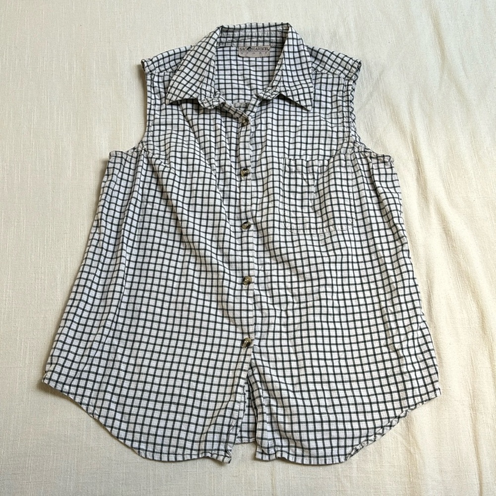 Vintage 90s Sag Harbor Sport Button-up Checkered Collared Tank Top